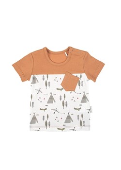 Koszulka chłopięca bawełniana z indiańskim wzorem i pomarańczowymi rękawami ze sklepu 5.10.15 w kategorii Koszulki niemowlęce - zdjęcie 172048330