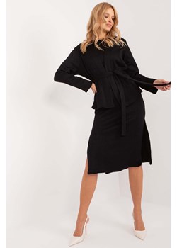 Czarny komplet dzianinowy- sukienka z narzutką i paskiem ze sklepu 5.10.15 w kategorii Komplety i garnitury damskie - zdjęcie 172048342