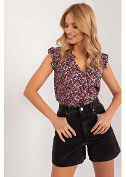 Letnia bluzka w kwiaty z falbankami czarno-różowa ze sklepu 5.10.15 w kategorii Bluzki damskie - zdjęcie 172048384