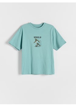 Reserved - T-shirt oversize z nadrukiem - miętowy ze sklepu Reserved w kategorii T-shirty chłopięce - zdjęcie 172050021