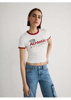 Reserved - T-shirt slim fit z nadrukiem - czerwony ze sklepu Reserved w kategorii Bluzki damskie - zdjęcie 172050120