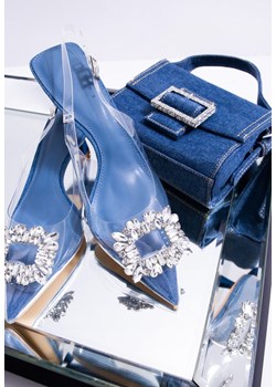 Niebieskie Przeźroczyste Sandały na Obcasie Typu Kaczuszka Ozdobione Błyszczącą Klamrą Gimiona ze sklepu renee.pl w kategorii Czółenka - zdjęcie 172050493