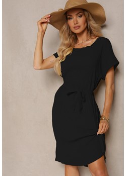 Czarna Sukienka o Pudełkowym Kroju i Paskiem w Talii Tiarina ze sklepu Renee odzież w kategorii Sukienki - zdjęcie 172051884