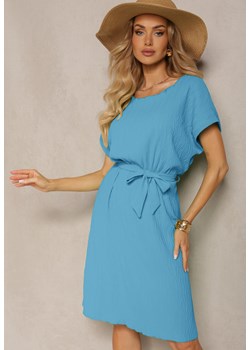 Niebieska Sukienka o Pudełkowym Kroju i Paskiem w Talii Tiarina ze sklepu Renee odzież w kategorii Sukienki - zdjęcie 172051894