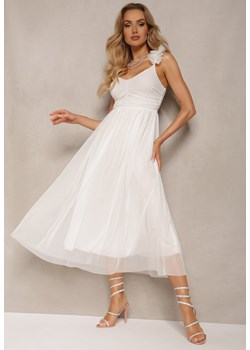 Biała Rozkloszowana Sukienka na Ramiączkach z Gumką w Pasie z Falbankami Zafara ze sklepu Renee odzież w kategorii Sukienki - zdjęcie 172052034