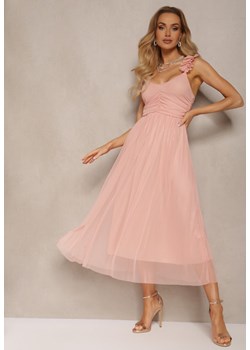 Różowa Rozkloszowana Sukienka na Ramiączkach z Gumką w Pasie z Falbankami Zafara ze sklepu Renee odzież w kategorii Sukienki - zdjęcie 172052044