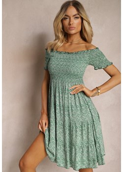 Zielona Sukienka Hiszpanka z Bawełny z Marszczonymi Gumkami i Falbanką Neasha ze sklepu Renee odzież w kategorii Sukienki - zdjęcie 172052223