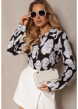 Czarno-Biała Koszula z Artystycznym Printem w Twarze Frumelia ze sklepu Renee odzież w kategorii Koszule damskie - zdjęcie 172052323