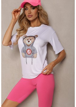 Różowo-Biały Komplet Dresowy Koszulka z Krótkim Rękawem Ozdobiona Nadrukiem Szorty Kolarki Xanesa ze sklepu Renee odzież w kategorii Komplety i garnitury damskie - zdjęcie 172052353