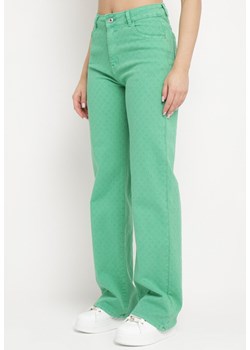 Zielone Bawełniane Jeansy Szerokie z Tkaniny Plumeti z Kieszeniami Qrisa ze sklepu Born2be Odzież w kategorii Jeansy damskie - zdjęcie 172055660