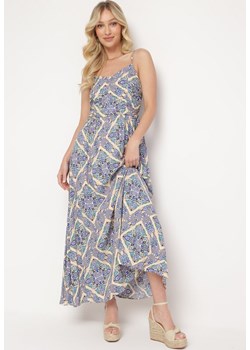 Niebieska Wiskozowa Sukienka na Regulowanych Ramiączkach z Gumkami w Pasie Ysilla ze sklepu Born2be Odzież w kategorii Sukienki - zdjęcie 172055681