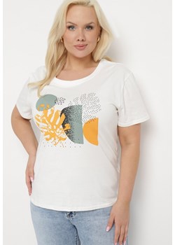 Biały Bawełniany T-shirt z Nadrukiem i Cyrkoniami Tiimauni ze sklepu Born2be Odzież w kategorii Bluzki damskie - zdjęcie 172055880