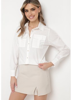 Biała Klasyczna Koszula Ozdobiona Guzikami i Klapami Moalin ze sklepu Born2be Odzież w kategorii Koszule damskie - zdjęcie 172056044