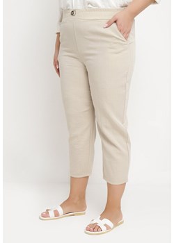 Beżowe Spodnie o Klasycznym Kroju z Metalową Wstawką i Cyrkoniami Oleessa ze sklepu Born2be Odzież w kategorii Spodnie damskie - zdjęcie 172056051