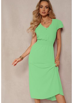 Zielona Sukienka o Rozkloszowanym Kroju z Gumką w Talii i Guzikami Ebiana ze sklepu Renee odzież w kategorii Sukienki - zdjęcie 172056682