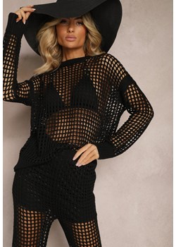 Czarny Sweter z Ażurowej Dzianiny z Obniżoną Linią Ramion Limira ze sklepu Renee odzież w kategorii Bluzki damskie - zdjęcie 172056732