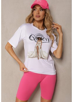 Różowo-Biały Komplet 2-Częściowy Koszulka z Ozdobnym Nadrukiem i Elastyczne Kolarki High Waist Vannesa ze sklepu Renee odzież w kategorii Komplety i garnitury damskie - zdjęcie 172056782