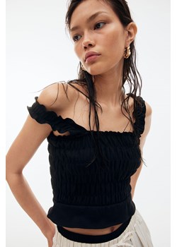 H & M - Krótki top z elastycznym marszczeniem - Czarny ze sklepu H&M w kategorii Bluzki damskie - zdjęcie 172056933