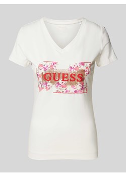 T-shirt z kwiatowym wzorem i nadrukiem z logo ze sklepu Peek&Cloppenburg  w kategorii Bluzki damskie - zdjęcie 172057081