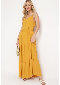 Żółta Sukienka na Regulowanych Ramiączkach z Gumką w Pasie Ebisina ze sklepu Born2be Odzież w kategorii Sukienki - zdjęcie 172058810