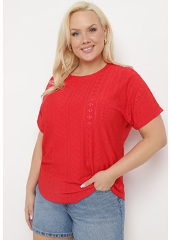 Czerwony T-shirt Koszulka z Krótkim Rękawem o Ażurowym Wykończeniu Meaara ze sklepu Born2be Odzież w kategorii Bluzki damskie - zdjęcie 172059031