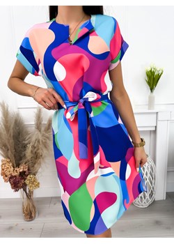 Kolorowa Sukienka z Paskiem ze sklepu ModnaKiecka.pl w kategorii Sukienki - zdjęcie 172062393