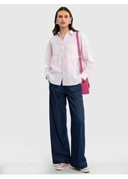 Lniana koszula damska w delikatne paski różowa Anda 600 ze sklepu Big Star w kategorii Koszule damskie - zdjęcie 172072630