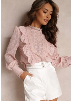 Różowa Koronkowa Bluzka z Falbankami i Metaliczną Nitką Otha ze sklepu Renee odzież w kategorii Bluzki damskie - zdjęcie 172074653