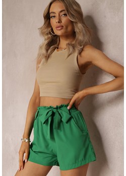 Zielone Szorty High Waist z Materiałowym Paskiem i Kieszeniami Leonitte ze sklepu Renee odzież w kategorii Szorty - zdjęcie 172074673
