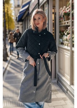 Płaszcz z łączonych tkanin Camille XS ze sklepu NAOKO w kategorii Płaszcze damskie - zdjęcie 172080242