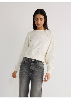 Reserved - Bawełniana bluza z aplikacjami - złamana biel ze sklepu Reserved w kategorii Bluzy damskie - zdjęcie 172082150