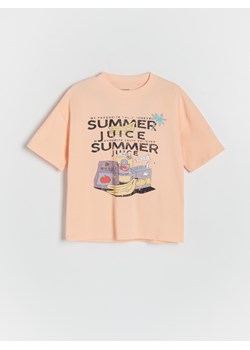 Reserved - T-shirt oversize z nadrukiem - brzoskwiniowy ze sklepu Reserved w kategorii T-shirty chłopięce - zdjęcie 172082511