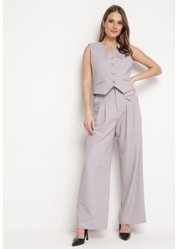 Szare Eleganckie Spodnie w Garniturowym Stylu z Zakładkami Illthai ze sklepu Born2be Odzież w kategorii Spodnie damskie - zdjęcie 172083463