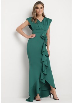Zielona Asymetryczna Sukienka z Dekoltem V i Ozdobną Falbaną Efiola ze sklepu Born2be Odzież w kategorii Sukienki - zdjęcie 172083470