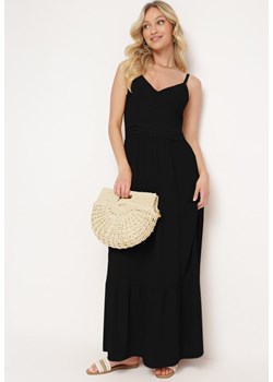 Czarna Sukienka na Regulowanych Ramiączkach z Gumką w Pasie Ebisina ze sklepu Born2be Odzież w kategorii Sukienki - zdjęcie 172083612