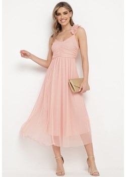 Różowa Sukienka na Ramiączkach z Gumką w Talii i Falbanką Watalia ze sklepu Born2be Odzież w kategorii Sukienki - zdjęcie 172083661