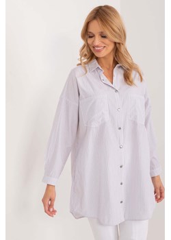 Bawełniana koszula overize w paski biało-szara ze sklepu 5.10.15 w kategorii Koszule damskie - zdjęcie 172084254