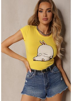 Żółty T-shirt z Bawełny z Ozdobnym Nadrukiem Janesto ze sklepu Renee odzież w kategorii Bluzki damskie - zdjęcie 172090160
