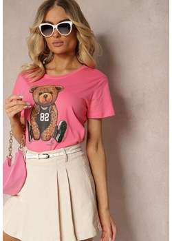Różowy T-shirt Koszulka z Krótkim Rękawem z Bawełny Ozdobiona Nadrukiem Xanest ze sklepu Renee odzież w kategorii Bluzki damskie - zdjęcie 172090180