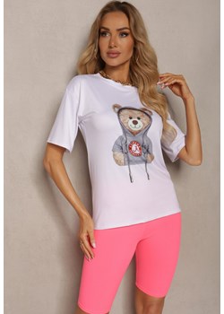 Różowy Komplet Koszulka z Krótkim Rękawem Ozdobiona Nadrukiem Szorty Kolarki Xanesa ze sklepu Renee odzież w kategorii Komplety i garnitury damskie - zdjęcie 172090250