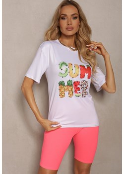 Różowo-Biały Komplet Dresowy Koszulka z Krótkim Rękawem Krótkie Kolarki Tiimawin ze sklepu Renee odzież w kategorii Komplety i garnitury damskie - zdjęcie 172090270