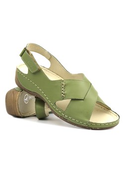 Skórzane sandały damskie ze skrzyżowanymi paskami - Helios Komfort 229-1, zielone ze sklepu ulubioneobuwie w kategorii Sandały damskie - zdjęcie 172090512