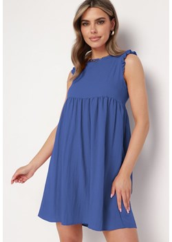 Niebieska Wiskozowa Sukienka z Krótkim Rękawem i Falbanką Wiązana z Tyłu Lloella ze sklepu Born2be Odzież w kategorii Sukienki - zdjęcie 172090740