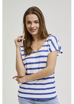 Bluzka w cienkie paski z krótkimi rękawami niebieska ze sklepu Moodo.pl w kategorii Bluzki damskie - zdjęcie 172094982