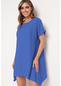 Niebieska Tunika Sukienka z Krótkim Rękawem i Asymetrycznym Dołem Fianda ze sklepu Born2be Odzież w kategorii Sukienki - zdjęcie 172095083