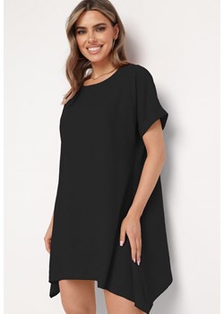 Czarna Tunika Sukienka z Krótkim Rękawem i Asymetrycznym Dołem Fianda ze sklepu Born2be Odzież w kategorii Sukienki - zdjęcie 172095090