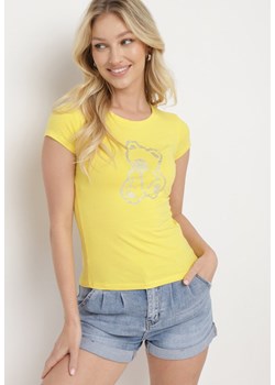 Żółty T-shirt Bawełniany Ozdobiony Cyrkoniami Heronia ze sklepu Born2be Odzież w kategorii Bluzki damskie - zdjęcie 172095312