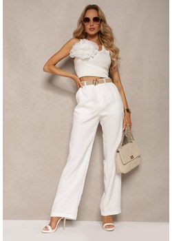 Białe Garniturowe Spodnie High Waist z Gumką w Talii Oziara ze sklepu Renee odzież w kategorii Spodnie damskie - zdjęcie 172098803