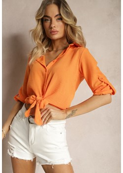 Pomarańczowa Koszula z Rękawami z Możliwością Podpięcia Wiązana na Dole Zapinana na Guziki Sanesria ze sklepu Renee odzież w kategorii Koszule damskie - zdjęcie 172099010