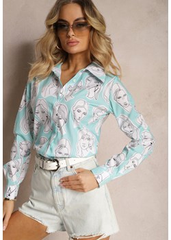Miętowa Koszula z Artystycznym Printem w Twarze Frumelia ze sklepu Renee odzież w kategorii Koszule damskie - zdjęcie 172099020